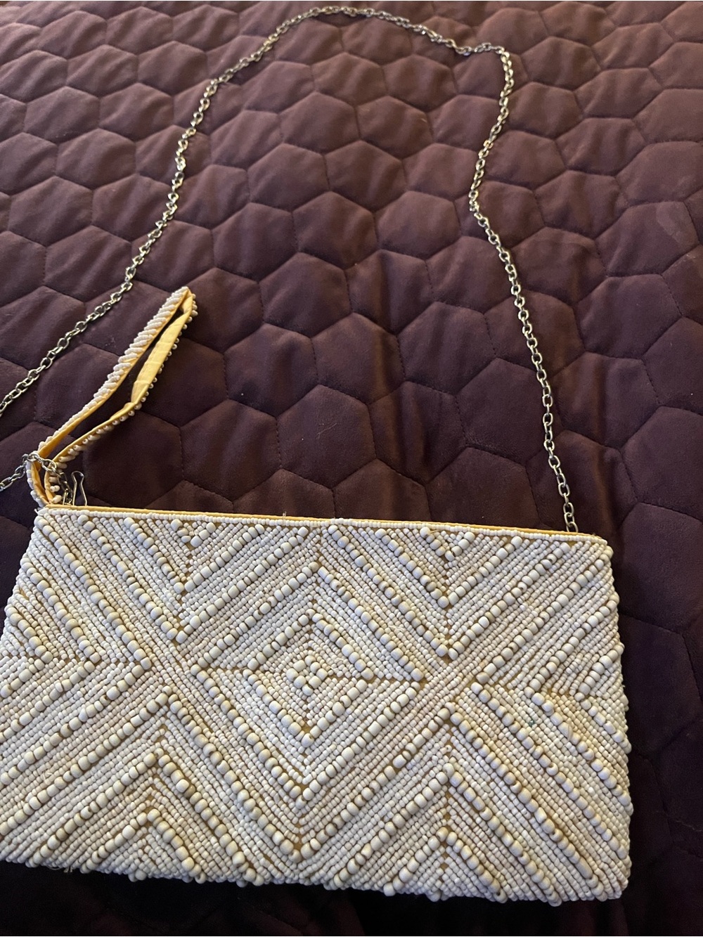 Beaded Ivory Crossbody Clutch with Chain Strap